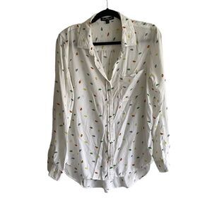 VELVET HEART Button Front Blouse Umbrella Print White M